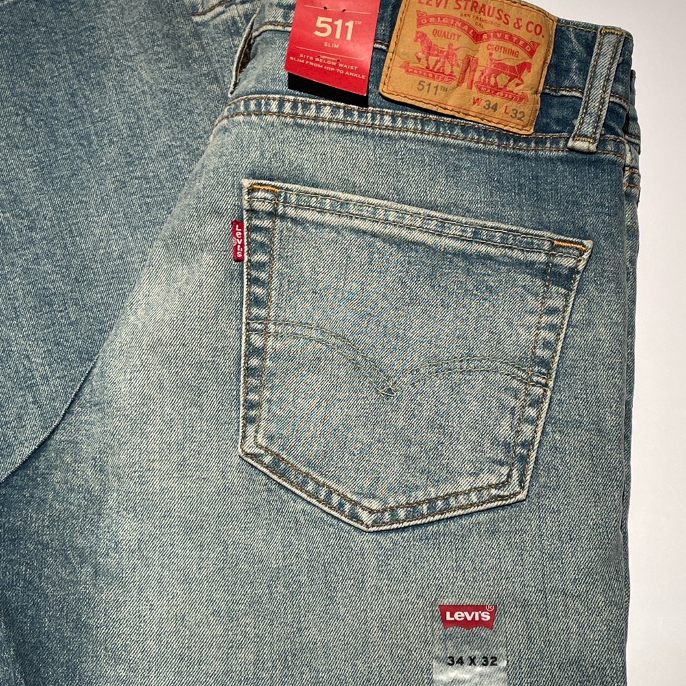 🟢Levi’s 511 Slim Fit Jeans 34x32 Light Wash Stretch Denim-Rare Find